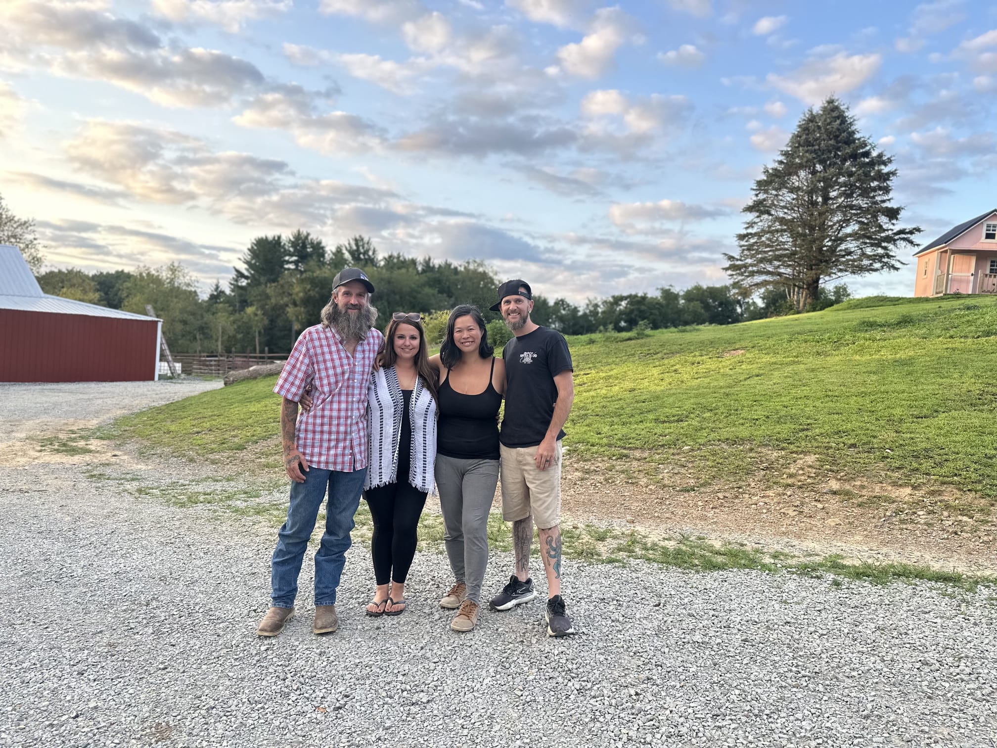 A visiting family enjoying an afternoon at Rural Valley Farms in Washington County Pennsylvania after hay season